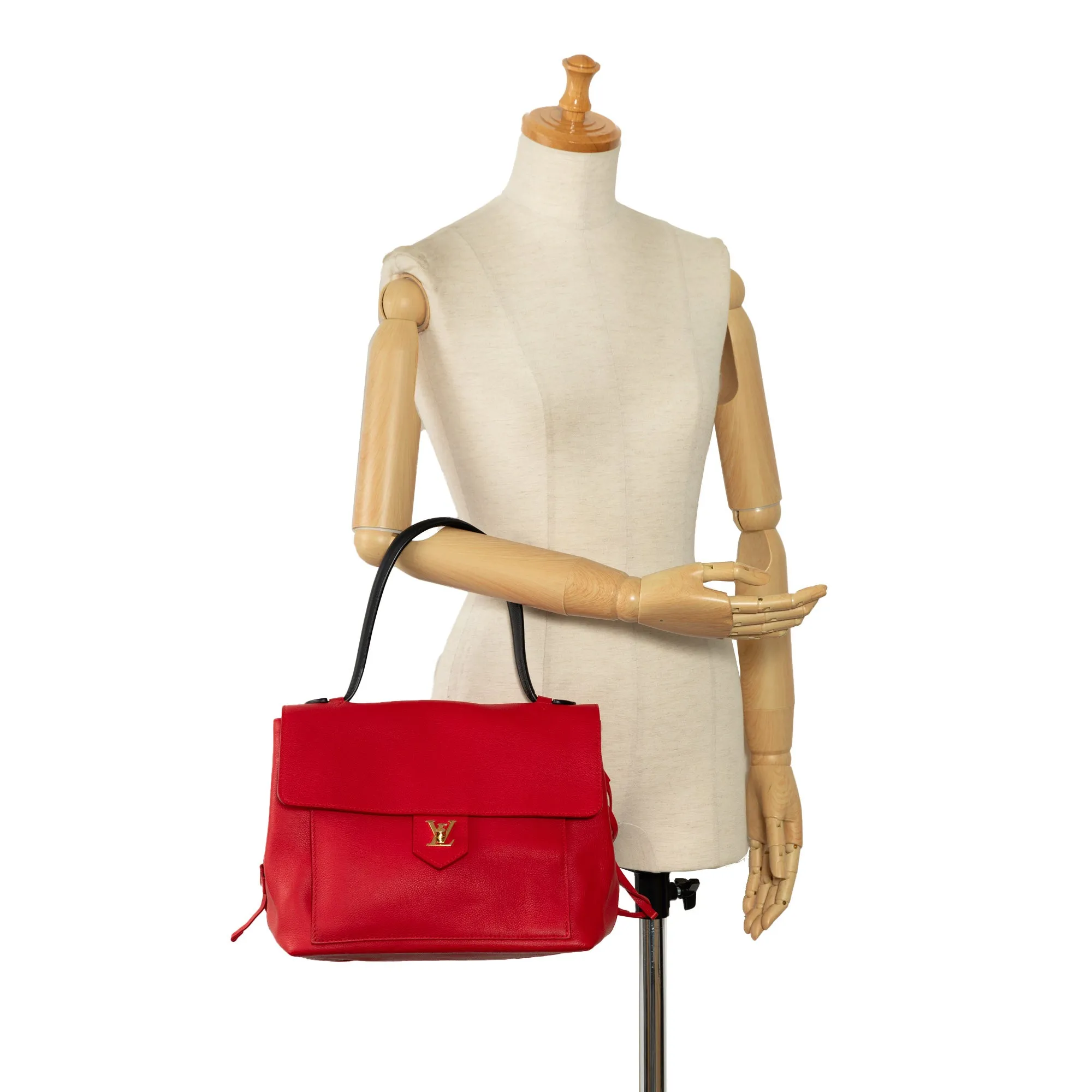Red Louis Vuitton Calfskin Lockme MM Handbag